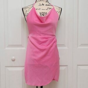 Ensley Mini Princess Polly Dress SIZE 4 Bubblegum Pink Sheer Wrap Asymmetrical